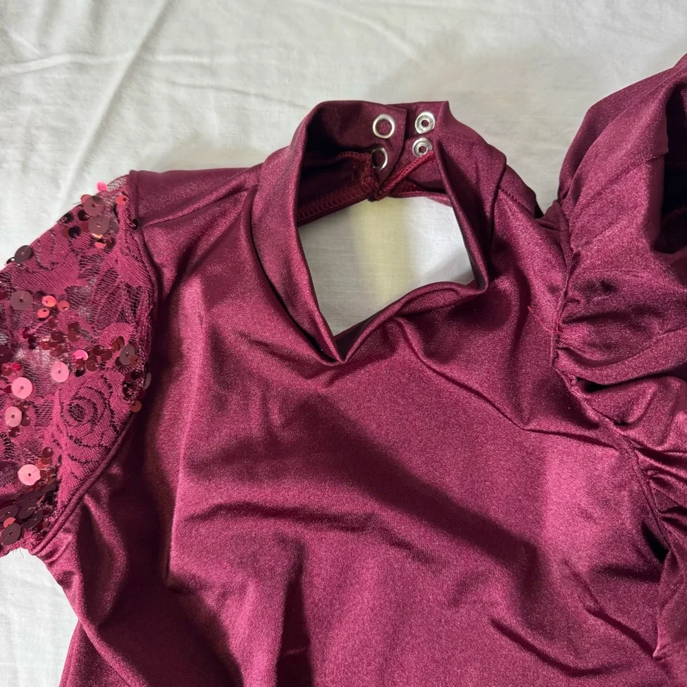Weissman Burgundy Sequin Lace Dance Costume LC Competition Leotard‎ Dress